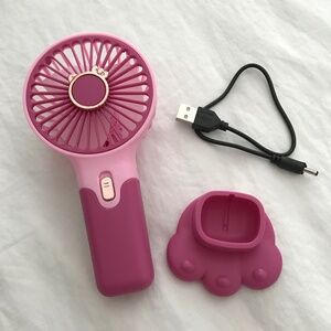 Cat Bow Portable Mini Electric Fan Stand Outdoors Camping Beach Use Pink Gold